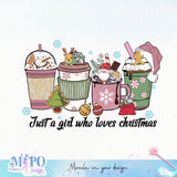 Just a girl who loves Christmas sublimation design, png for sublimation, Christmas PNG, Retro pink christmas PNG