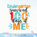 Kindergarten survived 100 days of me sublimation design, png for sublimation, Retro School design, School life PNG