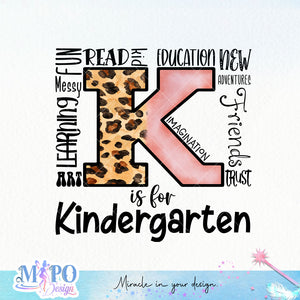 K is for kindergarten sublimation design, png for sublimation, Retro School design, School life PNG