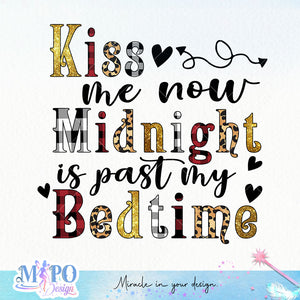 Kiss me now midnight is past my bedtime sublimation design, png for sublimation, Christmas PNG, Christmas vibes PNG