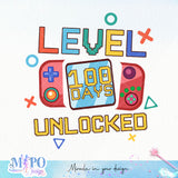 Level 100 days unlocked sublimation design, png for sublimation, Retro School design, 100 days of school PNG