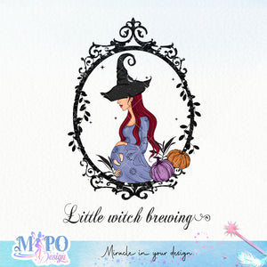 Little witch brewing sublimation design, png for sublimation, Halloween characters sublimation, Pregnancy witch design