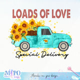 Loads of love special delivery sublimation design, png for sublimation, Retro sunflower PNG, hobbies vibes png