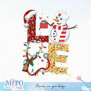 Love Nurse Snowman Christmas sublimation design, png for sublimation, Christmas PNG, Christmas vibes PNG