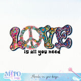 Love is all you need sublimation design, png for sublimation, hippie retro png, Positive quote PNG