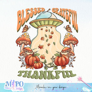 Thankful Grateful Blessed sublimation design, png for sublimation, Autumn PNG, Retro autumn PNG