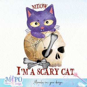 Meow, I'm a scary cat sublimation design, png for sublimation, Halloween characters, Witch cat, Spooky design