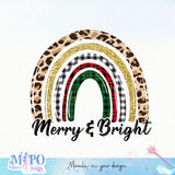 Merry & Bright sublimation design, png for sublimation, Rainbow PNG, Christmas rainbow PNG