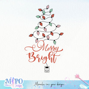 Merry & bright design, png for sublimation, Christmas PNG, Christmas lights PNG