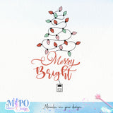 Merry & bright design, png for sublimation, Christmas PNG, Christmas lights PNG