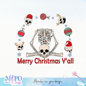 Merry christmas y'all sublimation design, png for sublimation, Christmas PNG, Christmas Skeleton PNG