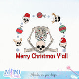 Merry christmas y'all sublimation design, png for sublimation, Christmas PNG, Christmas Skeleton PNG