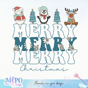 Merry merry merry christmas sublimation design, png for sublimation, Christmas PNG, Retro Christmas Blue PNG