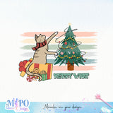Merry what sublimation design, png for sublimation, Christmas PNG,  Christmas Cat PNG