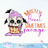 Mostly Sweet Sometimes Savage sublimation design, png for sublimation, Halloween characters sublimation, Skeleton design