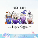 Nightmare Before Coffee sublimation design, png for sublimation, Hobbies vibes png, Halloween coffee png