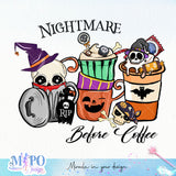 Nightmare Before Coffee sublimation design, png for sublimation, Halloween characters sublimation, Skeleton design