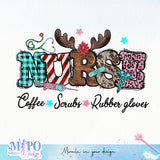 Nurse coffee scrubs rubber gloves sublimation design, png for sublimation, Nurse PNG, Nurse Christmas PNG