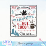 Old Fashioned Sleigh rides hot cocoa tree farm design, png for sublimation, Christmas PNG, Hot coca board sign PNG