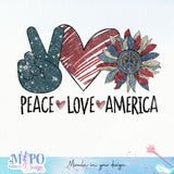 Peace Love America sublimation design, png for sublimation, 4th Of July Png, Independence Day vibes PNG