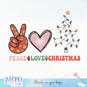 Peace Love Christmas design, png for sublimation, Christmas PNG, Christmas lights PNG