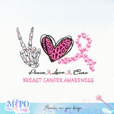 Peace Love Cure Breast Cancer Awareness sublimation design, png for sublimation, Cancer Disease design, Breast Cancer PNG