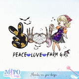 Peace Love Farm girl sublimation design, png for sublimation, Farm Animials vibes png, halloween animals png