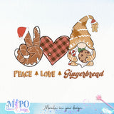 Peace Love Gingerbread sublimation design, png for sublimation, Christmas PNG, Retro GingerBread PNG