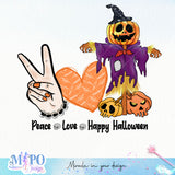 Peace Love Happy Halloween sublimation design, png for sublimation, Halloween characters sublimation, Holiday vibes png