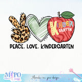 Peace Love Kindergarten sublimation design, png for sublimation, Retro School design, School life PNG