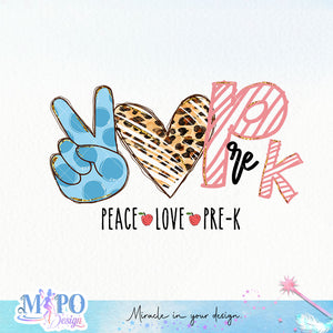 Peace Love Pre-K sublimation design, png for sublimation, Retro School design, School life PNG