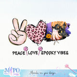 Peace Love Spooky vibes sublimation design, png for sublimation, halloween png, Holiday vibes sublimation