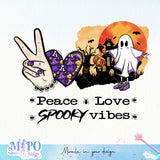 Peace Love Spooky vibes sublimation design, png for sublimation, Retro Halloween design, Halloween styles
