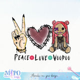 Peace Love Voodoo sublimation design, png for sublimation, Halloween png, Voodoo dolls png png