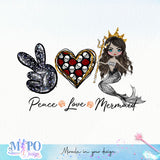 Peace love Mermaid sublimation design, png for sublimation, Halloween characters sublimation, Mermaid design