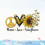 Peace love Sunflower sublimation design, png for sublimation, Retro sunflower PNG, hobbies vibes png