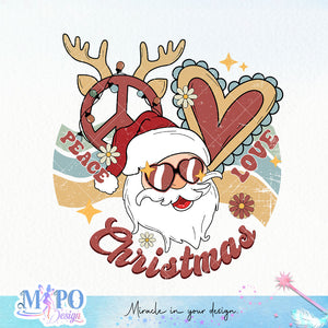 Peace love christmas sublimation design, png for sublimation, Hippe Christmas PNG, retro vibes PNG