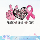 Peace love cure sublimation design, png for sublimation, Cancer Disease design, Breast Cancer PNG