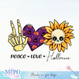 Peace love halloween sublimation design, png for sublimation, Halloween characters sublimation, Skeleton design
