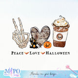 Peace love halloween sublimation design, png for sublimation, Hobbies vibes png, Halloween coffee png