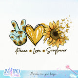 Peace love sunflower sublimation design, png for sublimation, Retro sunflower PNG, hobbies vibes png