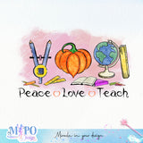 Peace love teach Sublimation design, png for sublimation, Retro Halloween design, Halloween styles