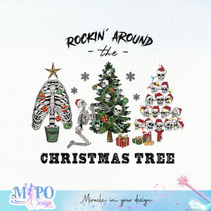 Rockin' around the christmas tree sublimation design, png for sublimation, Christmas PNG, Christmas Skeleton PNG