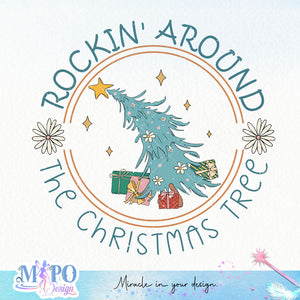 Rockin around the christmas tree sublimation design, png for sublimation, Christmas PNG, Retro Christmas Blue PNG