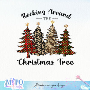 Rocking Around The Christmas Tree sublimation design, png for sublimation, Christmas PNG, Leopard Christmas PNG