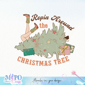 Ropin Around the Christmas Tree sublimation design, png for sublimation, Christmas PNG, Western christmas PNG