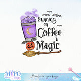 Running on coffee & magic sublimation design, png for sublimation, Witch PNG, Halloween characters PNG