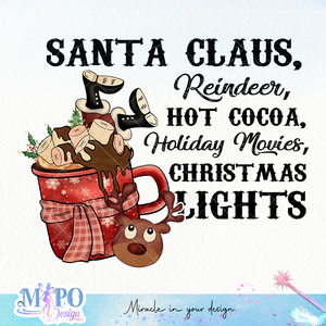 Santa Claus, Reindeer, Hot Cocoa, Holiday Movies, Christmas Lights sublimation design, png for sublimation, Christmas Vintage PNG, Santa PNG