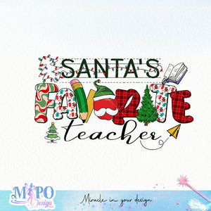 Santa's favorite teacher sublimation design, png for sublimation, Christmas PNG, teacher Christmas PNG
