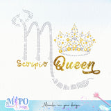 Scorpio Queen Rhinestone sublimation design, png for sublimation, Event vibes PNG, Birthday PNG